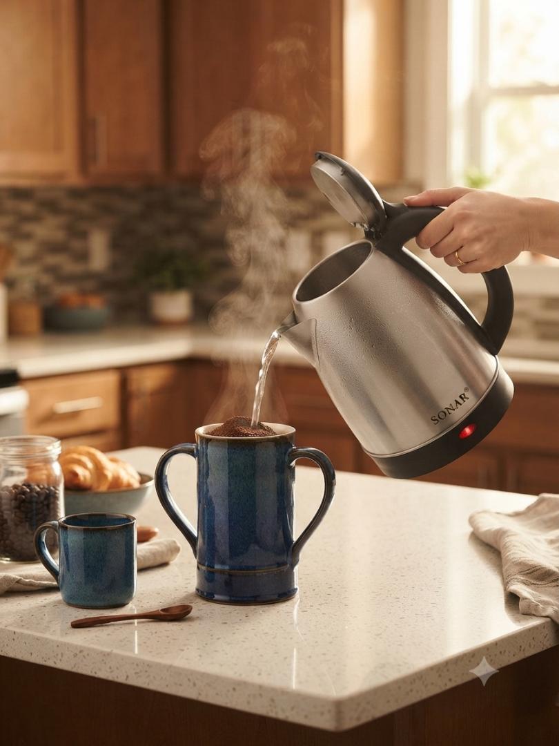 Sonar X1 1.8L Electric Kettle 1500W – Stainless Steel Fast Boil Water Kettle with Auto Shut-Off & 360° Rotational Base