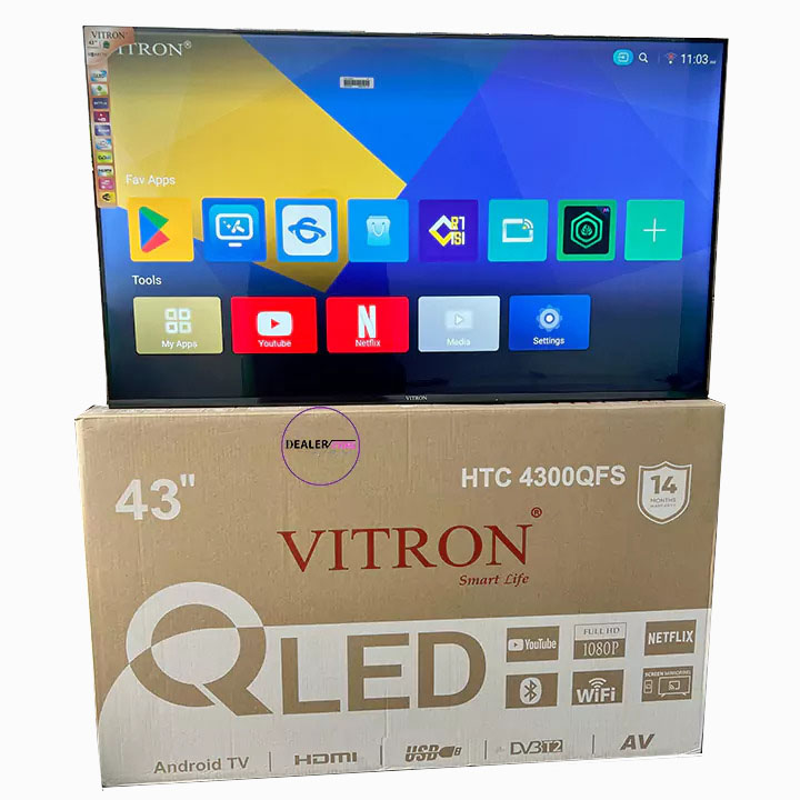 [ SPECIAL OFFER!!! ] VITRON 43 inch Smart TV QLED HTC4300QFS,BLUETOOTH-ENABLED,FRAMELESS ,FRAMELESS Smart Android 14.0 TV ,DECODER-INBUILT,Netflix,Youtube,Playstore +8 FREE EXTRA GIFTS
