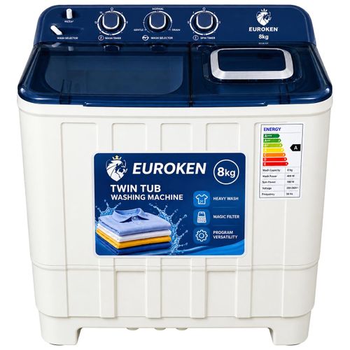 Euroken 8KG Semi Automatic Washing Machine | 8KG Washing Machine | Semi-Automatic Washer for Home & Family | Easy Wash & Laundry Solution