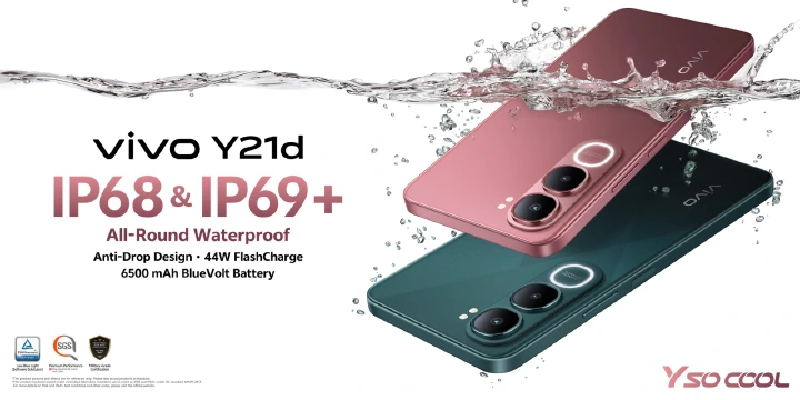Vivo Y21d 6.68" screen display 6GB RAM + 128GB ROM 50MP MAIN CAMERA 6500mAh battery capacity 5-Year Health Battery, IP69+ Waterproof, 45W FlashCharge, 90Hz refresh rate ANDROID 15 PHONE SMARTPHONE