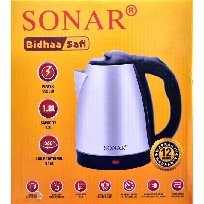 SONAR 2L Electric Kettle – Fast Boiling Electric Water Kettle with Automatic Shut-Off, Cordless Jug Design, Easy-Pour Spout & Comfortable Handle for Home & Office