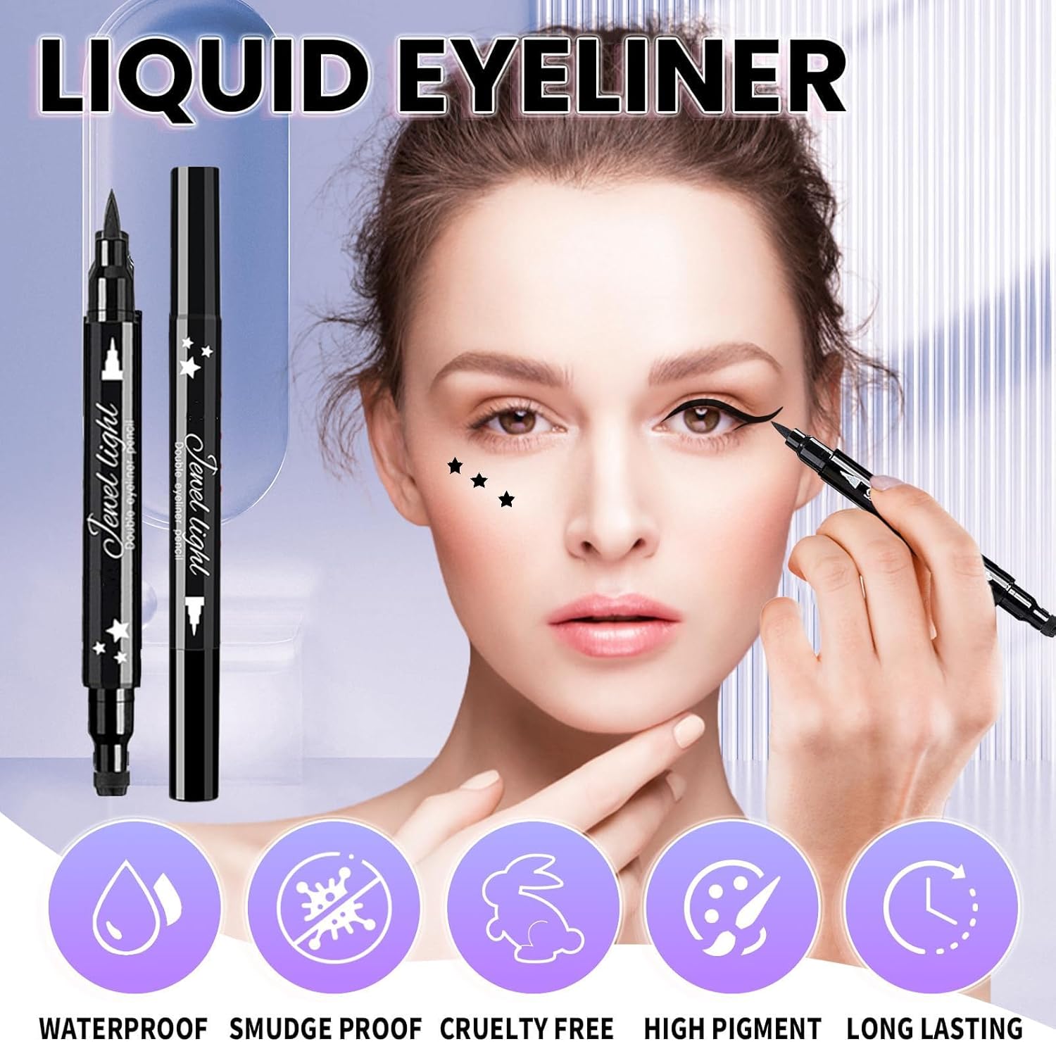 2in1 Black Liquid Eyeliner Stamp,Star Stamp Eyeliner Makeup,Double-Side Waterproof Eyeliner Pen,Long-lasting Smudge-proof Tattoo Tools,Black EyeLiner Makeup