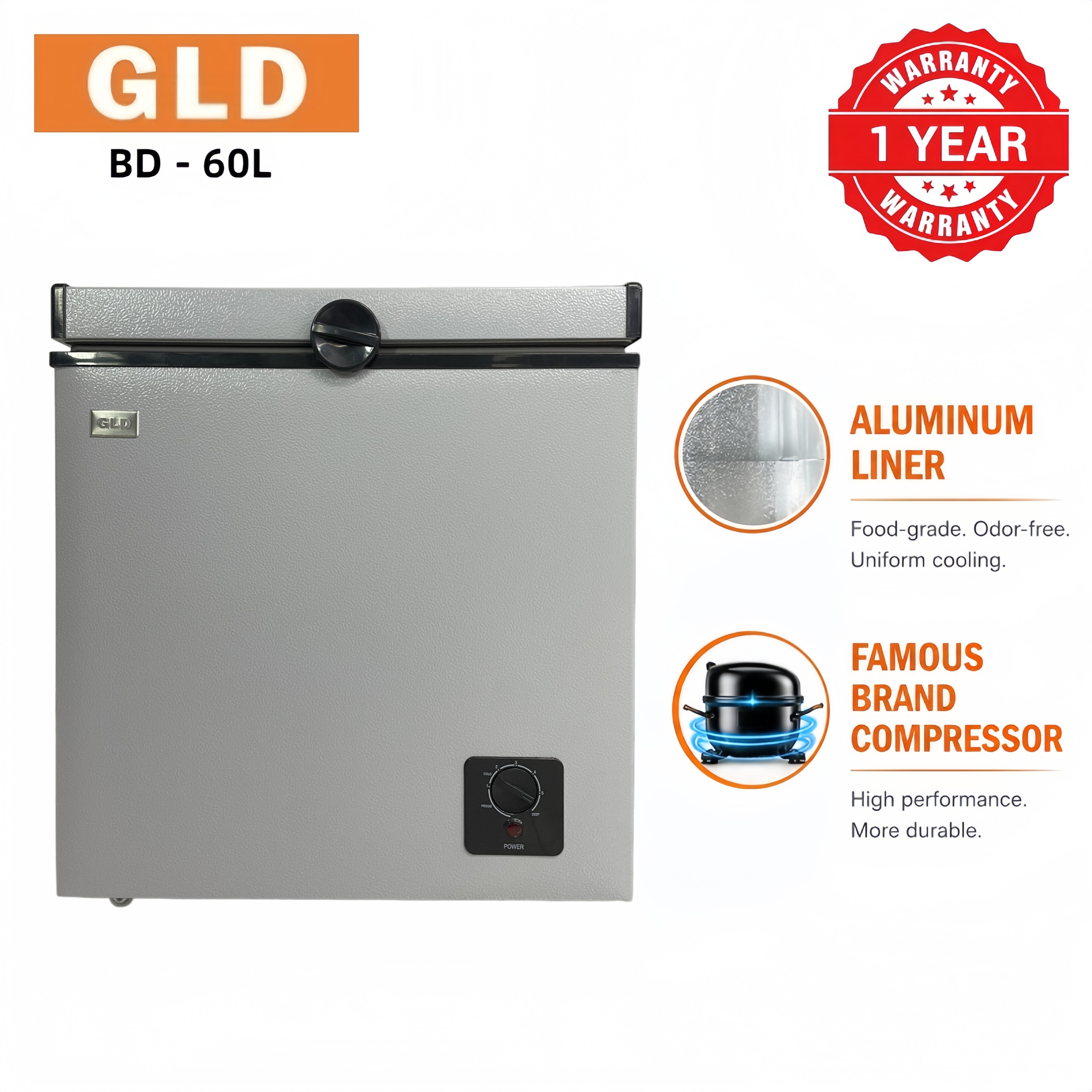 GLD 60L Chest Freezer Fast Cooling Energy Saving Food-grade Aluminum Liner Compact Space-saving Less Frost  Fresh Keeping for Home and Small Business Refrigerator