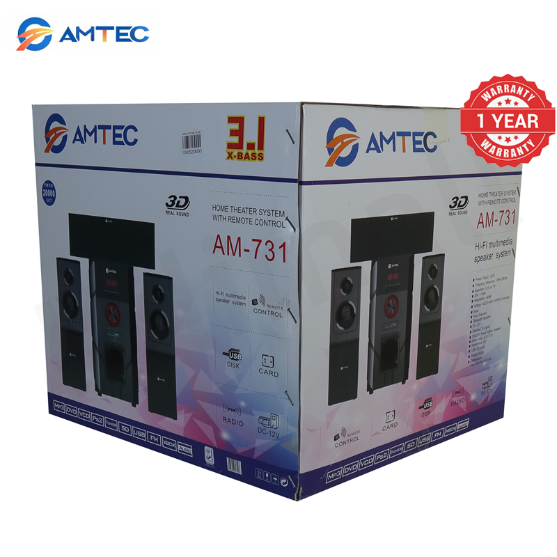 Amtec AM-731 3.1CH Sub Woofer Bluetooth Home Theater Speaker System 60W RMS 20000W PMPO AC/DC Dual Power,Bluetooth FM USB SD AUX