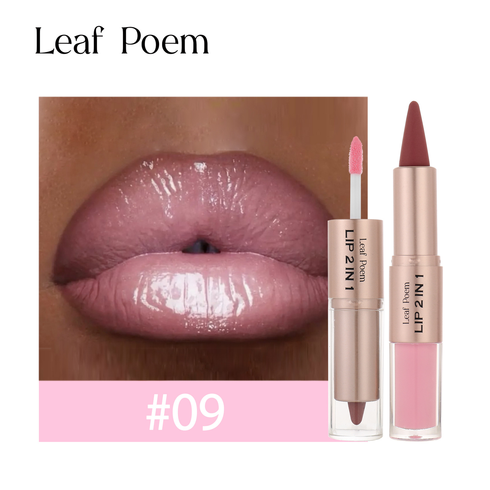 Leaf Poem 2-in-1 Lipstick Matte Lip Liner & Mirror Lip Gloss Duo – Double-Ended Lip Pencil + High-Shine Lip Gloss, Long-Lasting 2-in-1 Lip Makeup Non-drying light and bright lip gloss