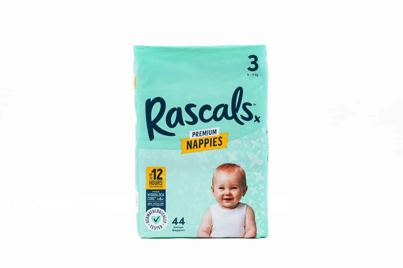 Rascals Premium Nappies (Crawler) – 6Kg – 11Kg | Size 3 | 44 Pieces