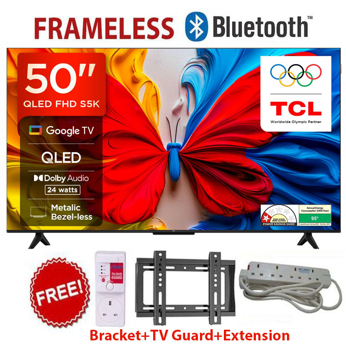 TCL 50" Inch Smart Google QLED Television ,Full HD Android TV featuring Built-In WiFi, Bluetooth Connectivity, Netflix, YouTube, Prime Video, Dolby Audio, Google Play Store, Screen Cast+Free Gifts