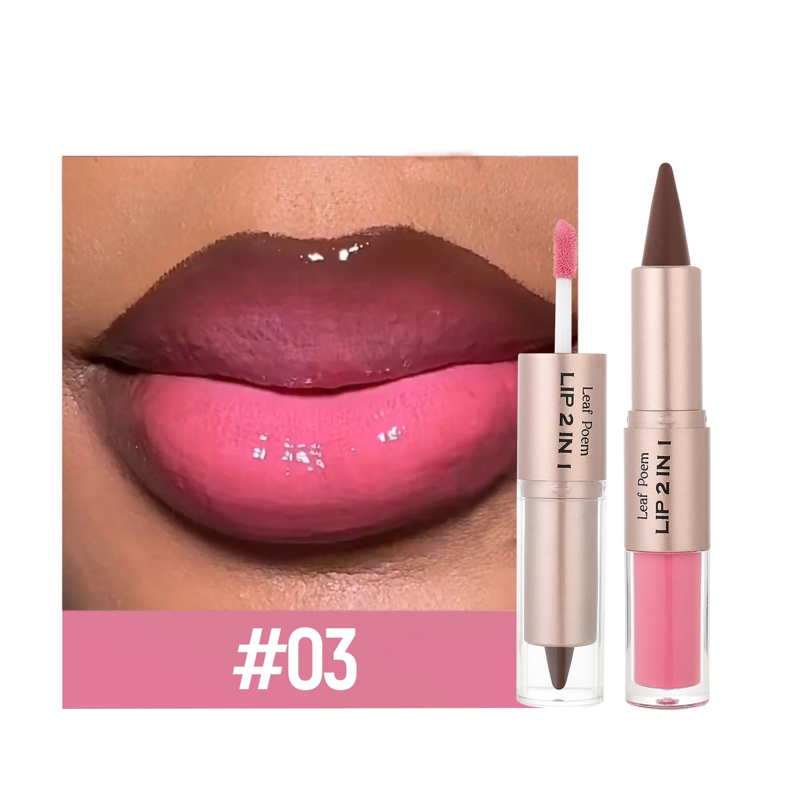 2 in1 Tapered Gradient Mirror Lip Gloss Matte Lip Liner Waterproof Lip Contour Non-Stick Makeup