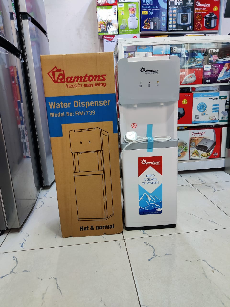 Ramtons RM/739 Water Dispenser Hot & Normal White/Grey | Top Loading Water Dispenser | 550W Stainless Steel Tank | Overheat Protection | Home & Office