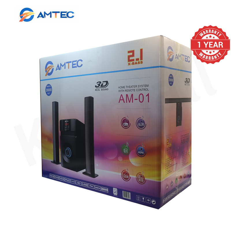 Amtec AM-01 2.1CH Soundbar Home Theater System With 5.25" Extra Bass Subwoofer,3D Sound, Bluetooth, FM, USB/SD, Woofer Speaker System With 45W RMS 20000W PMPO