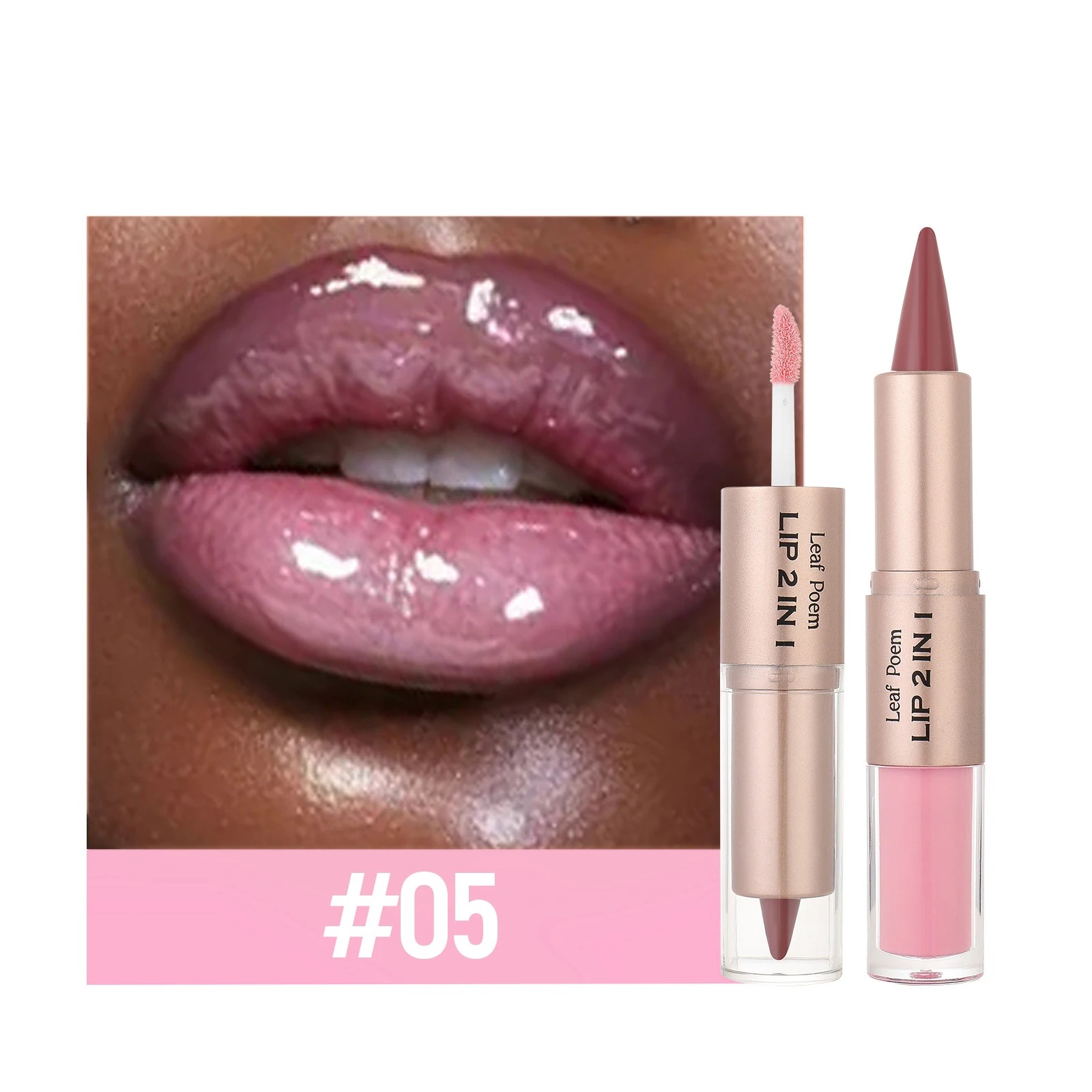 2 in1 Tapered Gradient Mirror Lip Gloss Matte Lip Liner Waterproof Lip Contour Non-Stick Makeup