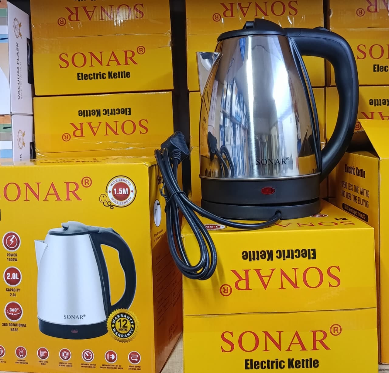 SONAR 2L Electric Kettle – Fast Boiling Electric Water Kettle with Automatic Shut-Off, Cordless Jug Design, Easy-Pour Spout & Comfortable Handle for Home & Office