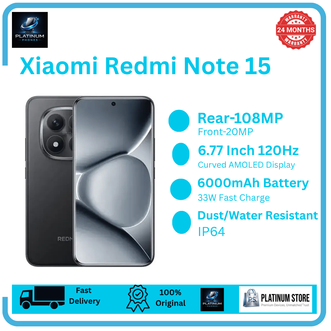 [FREE GIFTS🔥🔥] XIAOMI Redmi Note 15 256GB+16(8+8)GB Curved Screen 6.77" 120Hz AMOLED Display 108MP Camera 6000mAh Battery 33W Hyper Charge Under-Display Fingerprint AI Smartphone