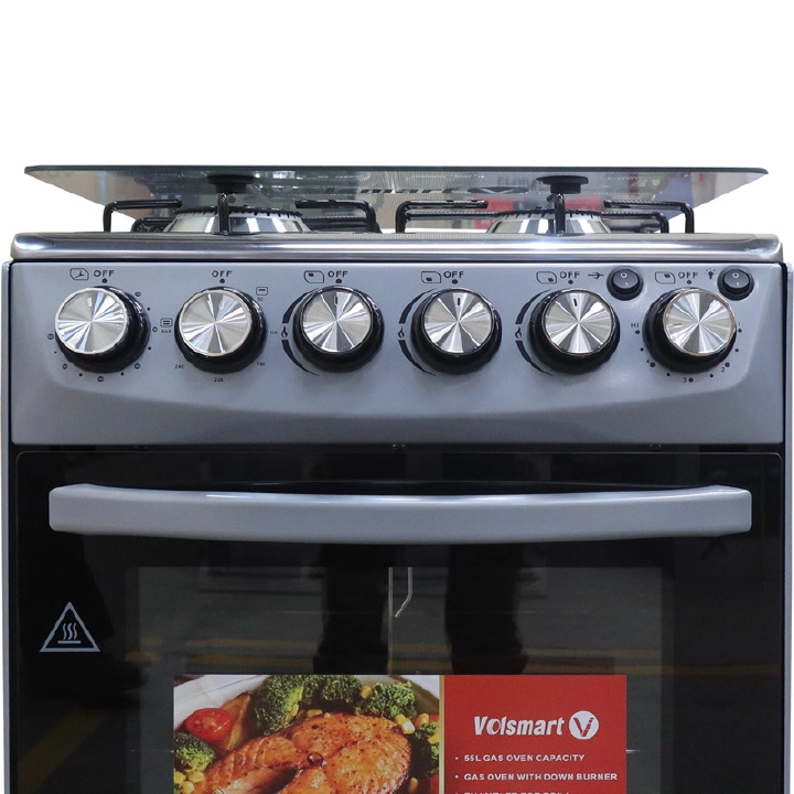 VOLSMART 50x55 Gas & Electric Cooker  3 Gas Jet Burners, Electric Hot Plate, Electric Oven, SILVER+FREE GIFTS
