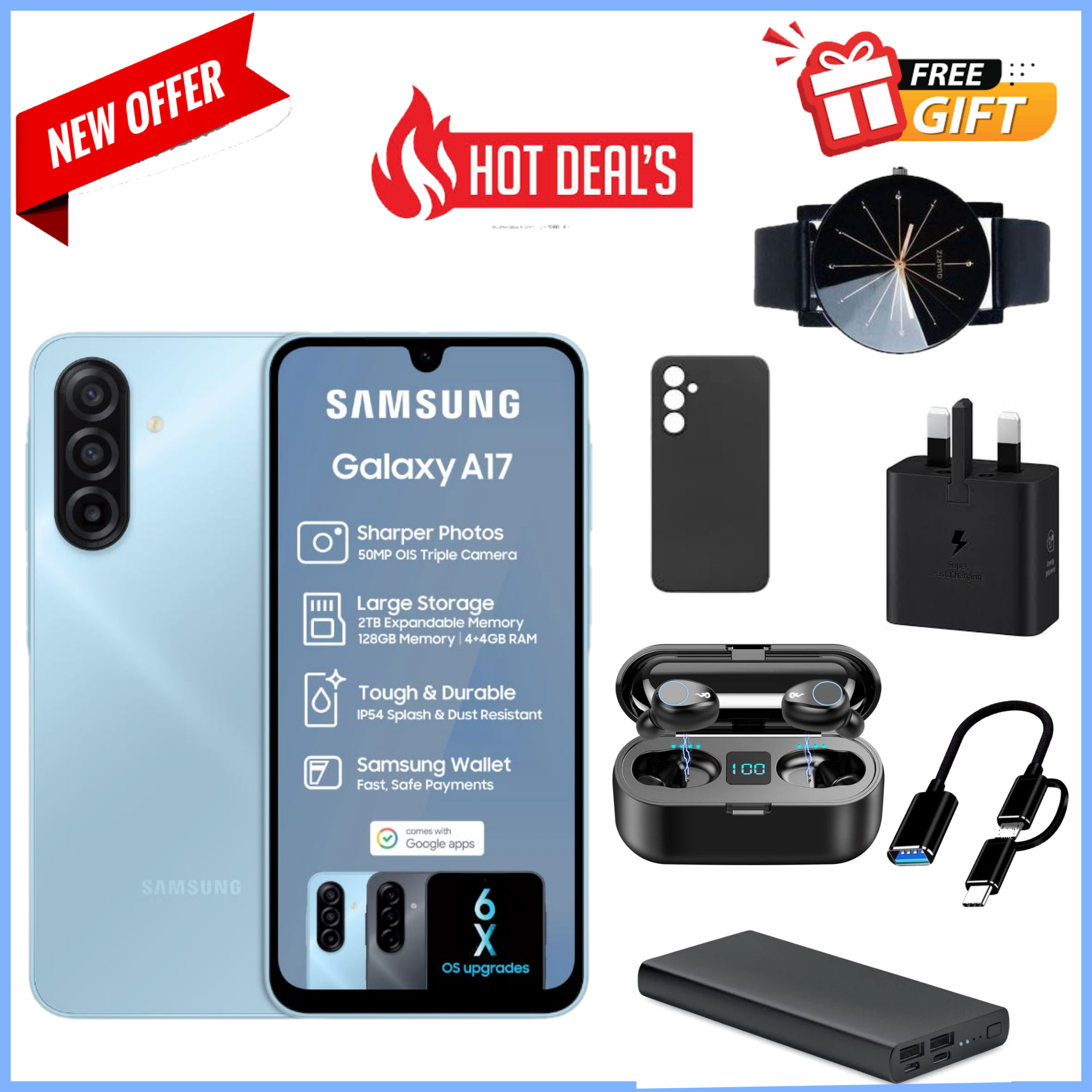 FLASHSALE DEALS!! Samsung Galaxy A17 128GB/256GB+4GB/6GB/8GB 6.7" Super AMOLED Display  50MP Triple Camera Android 15  5000mAh Samsung A17, A17 Samsung Smart Phones phone+ ALL THE DISPLAYED GIFTS