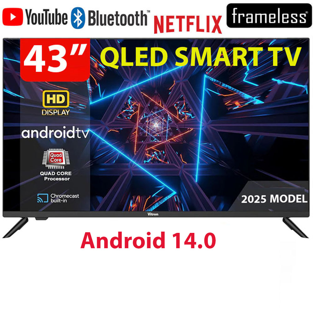 [ SPECIAL OFFER!!! ] VITRON 43 inch Smart TV QLED HTC4300QFS,BLUETOOTH-ENABLED,FRAMELESS ,FRAMELESS Smart Android 14.0 TV ,DECODER-INBUILT,Netflix,Youtube,Playstore +8 FREE EXTRA GIFTS